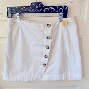 Loveriche 5 Large Button Flap Fold Wrap Closure A-line White Cotton Mini Skirt L